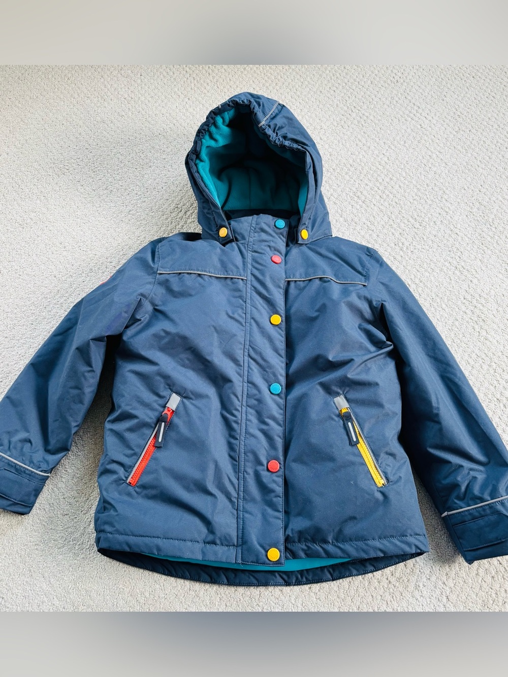 Frugi Kids gray Hooded Winter Jacket with Color-Accent Buttons
